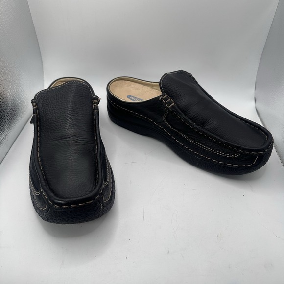 Wolky Shoes - Wolky Roll-Slide Clog Women 40 Black Leather Mules Slip On Comfort Walking Shoes